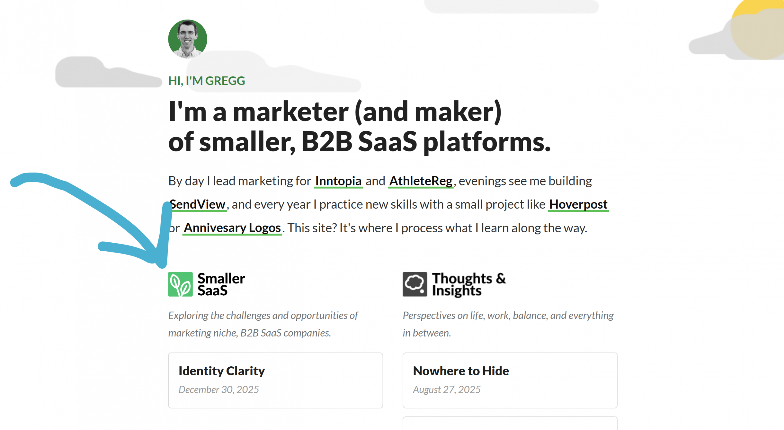 screenshot of personal blog