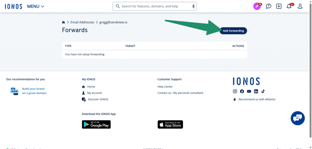 Button to add forwarding